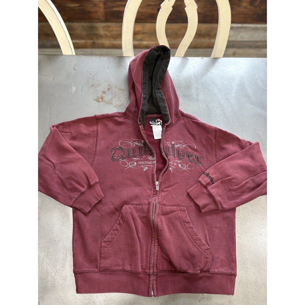 Vintage Quiksilver Hoodie Heavy Fleece Lined Winter Youth MD Surf Skate Snow Y2K